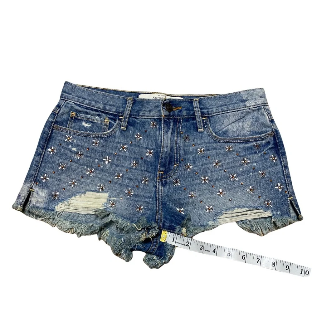 Abercrombie & Fitch High Rise Jean Shorts Women’s 4 Embellished Casual Denim